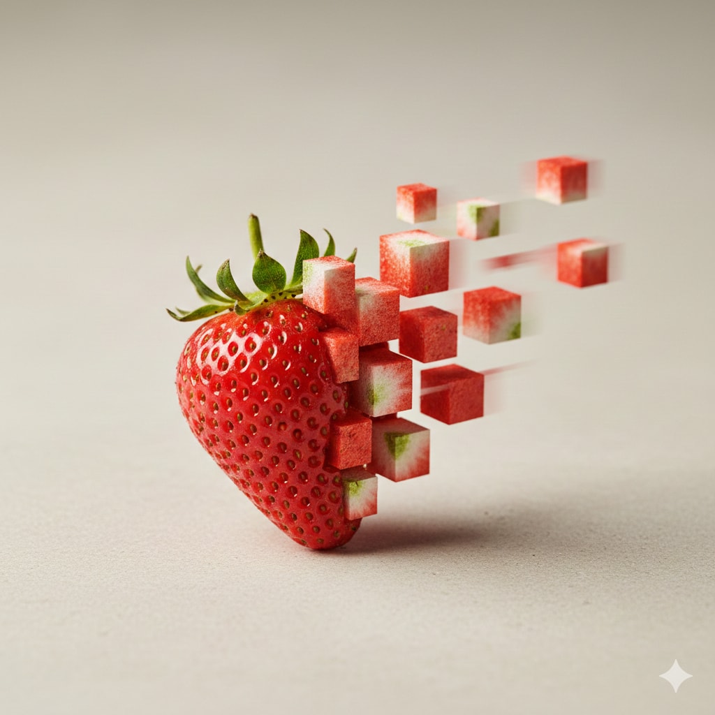 Pixel Dissolve: Minimalist 3D Food Transformation