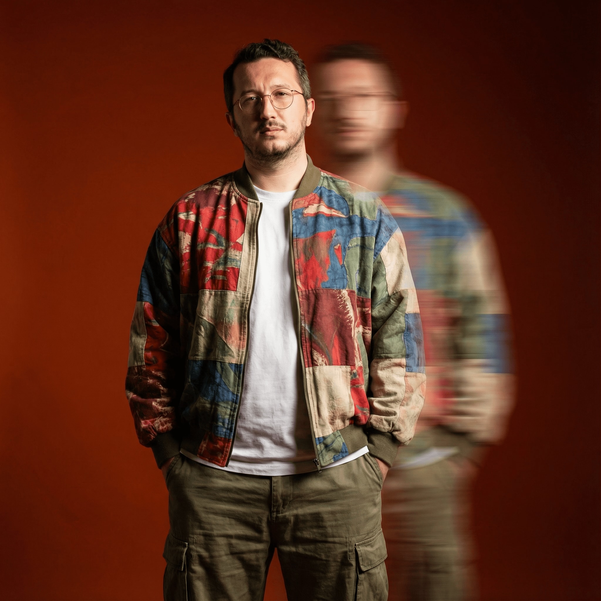 Avant-Garde Portrait with Ghost Duplicate in Ochre Studio