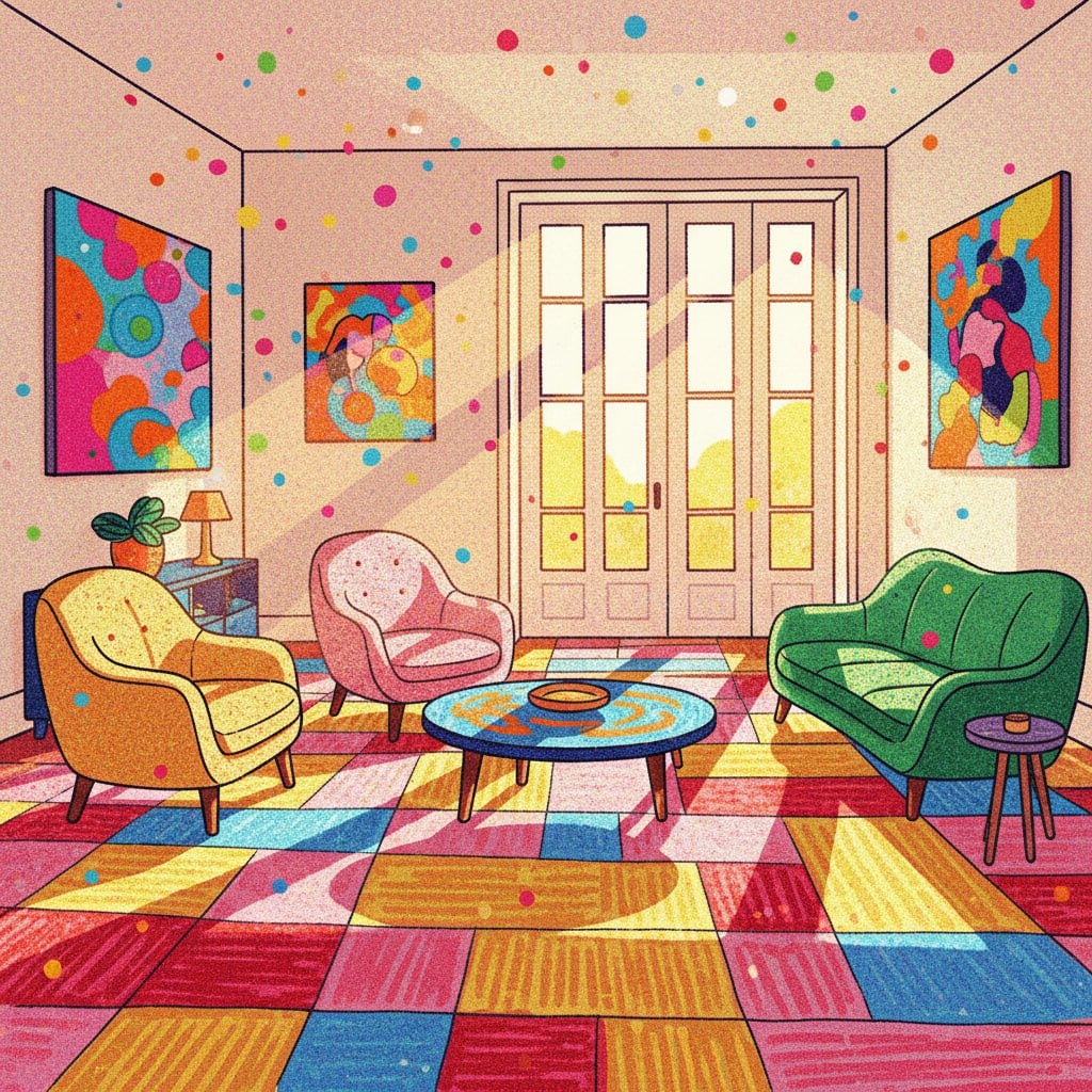 Vibrant Fauvist Style Sunlit Living Room Illustration